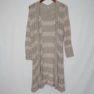 Free People FREE SPIRIT Loose Weave Draping Open Cardgian Sweater Beige S Small